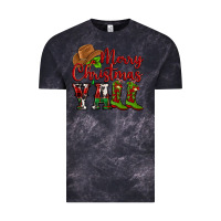 Cloud Black Merry Christmas Y'all Cowboy Vintage Tee - MaliasSmallBusiness