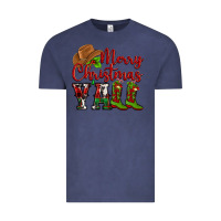 Vintage Denim Merry Christmas Y'all Cowboy Vintage Tee - MaliasSmallBusiness