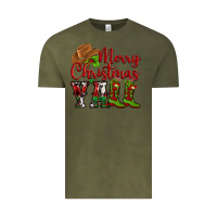 Vintage Olive Merry Christmas Y'all Cowboy Vintage Tee - MaliasSmallBusiness