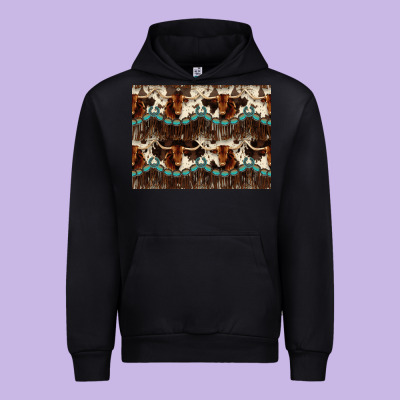 Longhorn Cow Pattern Urban Hoodie Designed By Cowhidedigitalart