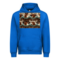 Cobalt Longhorn Cow Pattern Urban Hoodie - CowhideDigitalArt
