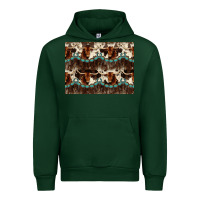 Forest Green Longhorn Cow Pattern Urban Hoodie - CowhideDigitalArt