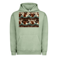 Pigment Oil Green Longhorn Cow Pattern Urban Hoodie - CowhideDigitalArt