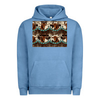Pigment Pebble Blue Longhorn Cow Pattern Urban Hoodie - CowhideDigitalArt