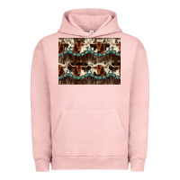 Pigment Salmon Longhorn Cow Pattern Urban Hoodie - CowhideDigitalArt