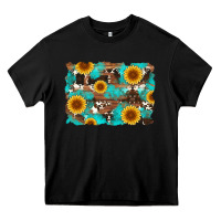 Black sunflower and cowhides with wood and turquoise background Heavy Core Tee - Artiststas