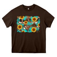 Chocolate Brown sunflower and cowhides with wood and turquoise background Heavy Core Tee - Artiststas