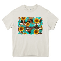 Cream sunflower and cowhides with wood and turquoise background Heavy Core Tee - Artiststas