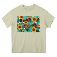 Mossy sunflower and cowhides with wood and turquoise background Heavy Core Tee - Artiststas