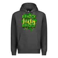 Charcoal Heather lucky lucky lucky clover St. Patrick's Premium Hoodie - HowdyJamesFarm
