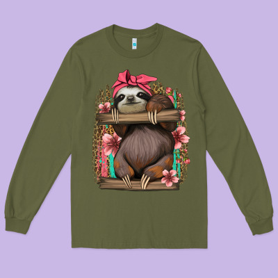 Cute Floral Baby Sloth Long Sleeve Tee Designed By Jasminsmagicworld