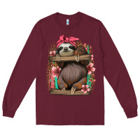 Burgundy cute floral baby sloth Long Sleeve Tee - Jasminsmagicworld