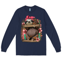 Navy cute floral baby sloth Long Sleeve Tee - Jasminsmagicworld