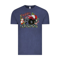 Vintage Denim Merry Christmas Monster Truck Vintage Tee - MaliasSmallBusiness
