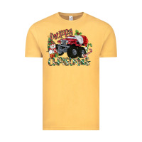 Vintage Mustard Merry Christmas Monster Truck Vintage Tee - MaliasSmallBusiness