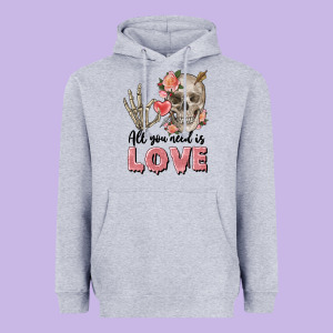 Skull All You Need Is Love Heavyweight Hoodie Designed By Fadigitalartstudio
