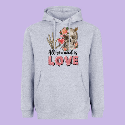 Skull All You Need Is Love Heavyweight Hoodie Designed By Fadigitalartstudio