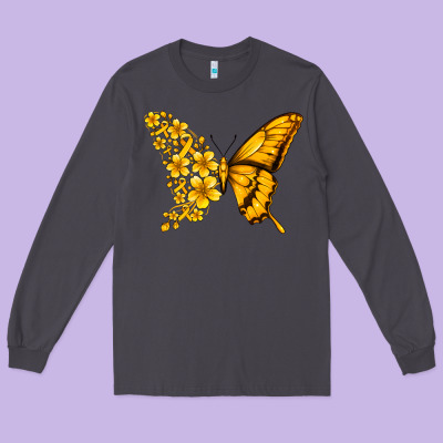 Childhood Cancer Butterfly Long Sleeve Tee Designed By Jasminsmagicworld