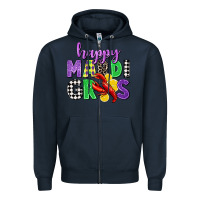 Navy happy mardi gras Zipper Hoodie - CowGirlArtShop