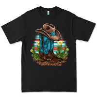Black western boots and hat cactus leopard serape pattern Premium Tee - BarkalooDesign