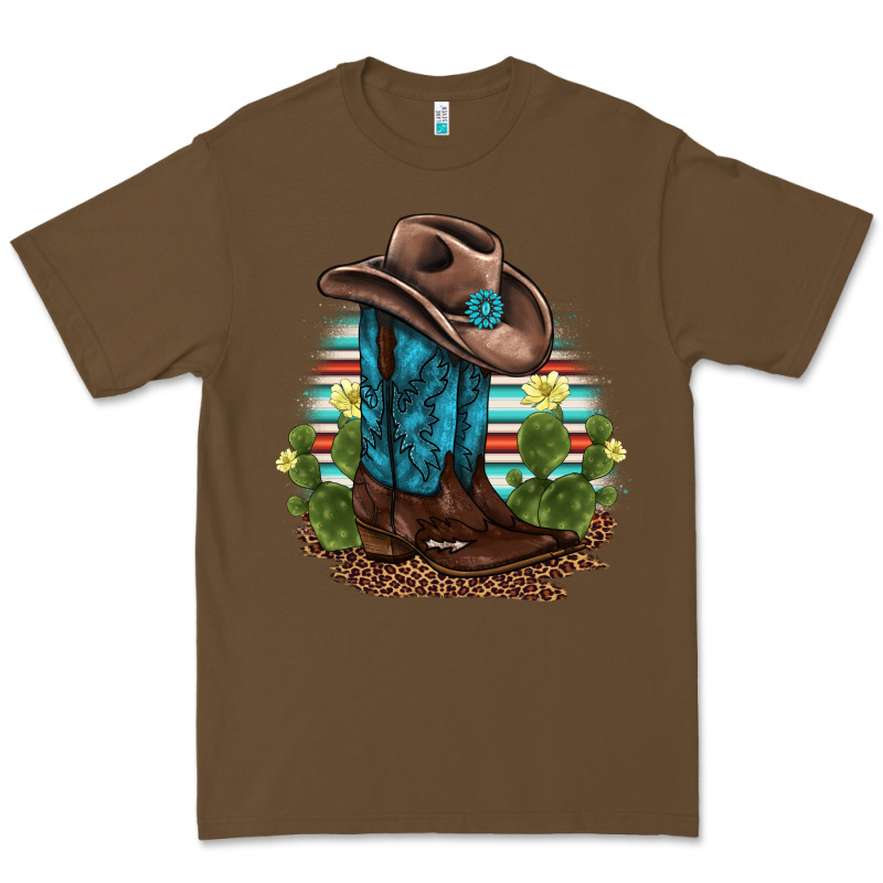 Western Boots And Hat Cactus Leopard Serape Pattern Premium Tee by BarkalooDesign | Teevron