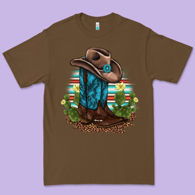 Western Boots And Hat Cactus Leopard Serape Pattern Premium Tee Designed By Barkaloodesign