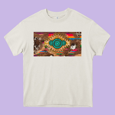 Western Gemstone And Leopard With Serape Licanse Plate Heavy Core Tee Designed By Artiststas