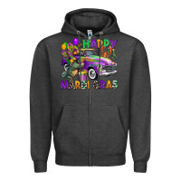 Charcoal Heather happy mardi gras truck Zipper Hoodie - CowGirlArtShop