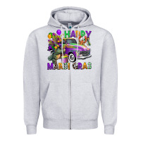 Heather Grey happy mardi gras truck Zipper Hoodie - CowGirlArtShop
