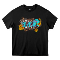 Black western cowgirl and sunflower with hat and cowhide leopard Heavy Core Tee - Artiststas