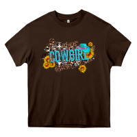 Chocolate Brown western cowgirl and sunflower with hat and cowhide leopard Heavy Core Tee - Artiststas