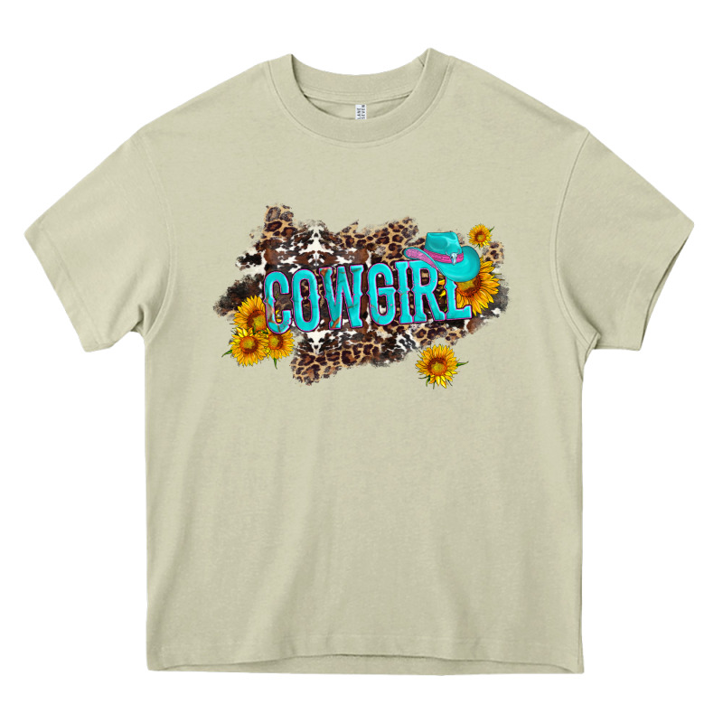 Western Cowgirl And Sunflower With Hat And Cowhide Leopard Heavy Core Tee by Artiststas | Teevron