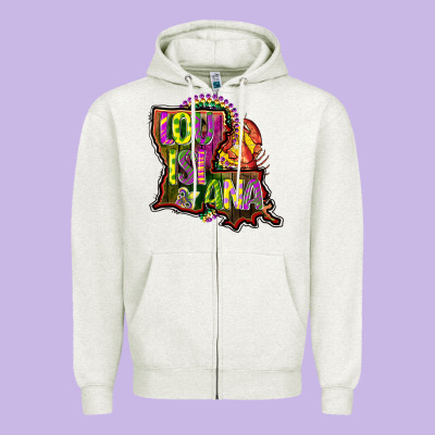 Louisiana Map Zipper Hoodie Designed By Cowgirlartshop