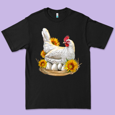 Perched Chicken With Sunflowers Premium Tee Designed By Lillyallendesigns