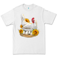 White Perched Chicken With Sunflowers Premium Tee - LillyAllenDesigns