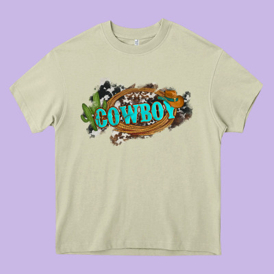 Western Cowboy And Hat With Cactus And Cowhide Heavy Core Tee Designed By Artiststas