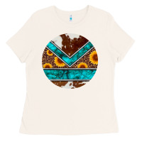 Bone turquoise cowhide leopard sunflowers round Ladies Tee - Artiststas