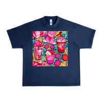 Navy valentines day with love coffee cups  seamless pattern bbs Urban Heavy Tee - BundleAndBundleShop