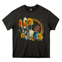 Asphalt western cactus bullskull and boots with sunflowers and serape leopard Heavy Core Tee - Artiststas