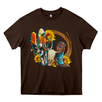 Chocolate Brown western cactus bullskull and boots with sunflowers and serape leopard Heavy Core Tee - Artiststas