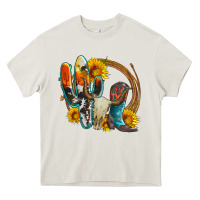 Cream western cactus bullskull and boots with sunflowers and serape leopard Heavy Core Tee - Artiststas