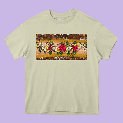Western  Leopardfloral Licanse Plate Heavy Core Tee Designed By Artiststas