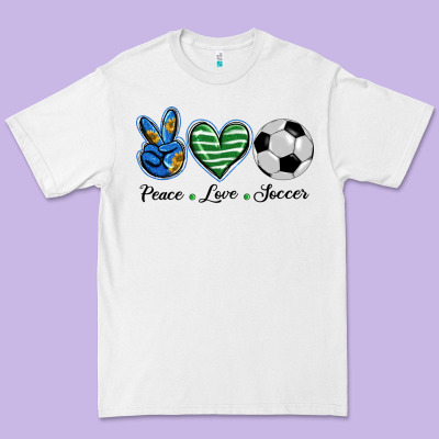 Peace Love Soccer Premium Tee Designed By Barkaloodesign