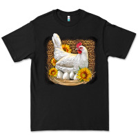 Black perched chicken with sunflowers leopard background Premium Tee - LillyAllenDesigns