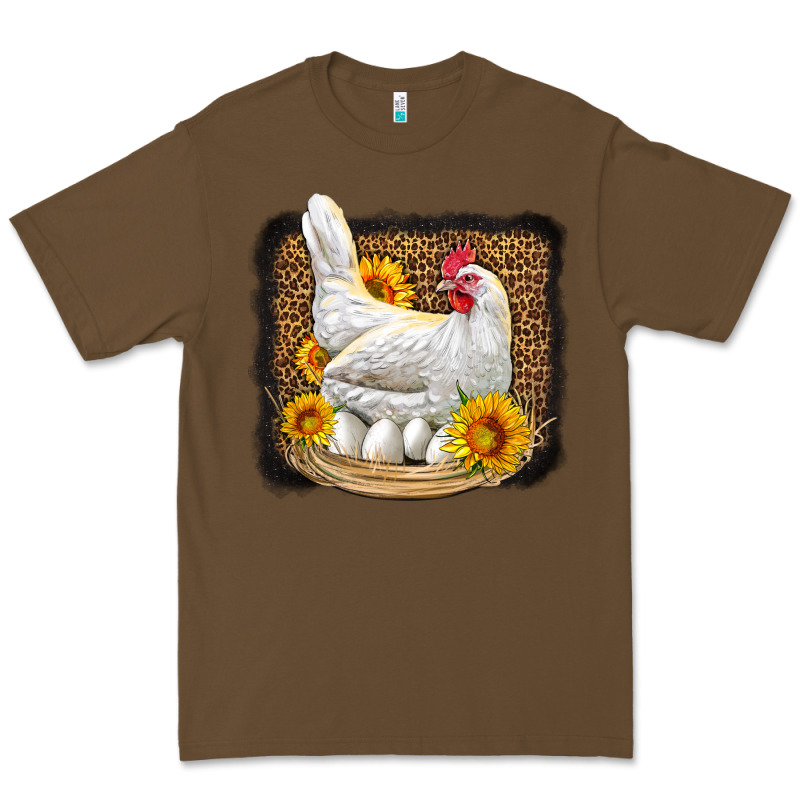 Perched Chicken With Sunflowers Leopard Background Premium Tee by LillyAllenDesigns | Teevron
