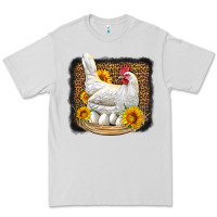 Dove Grey perched chicken with sunflowers leopard background Premium Tee - LillyAllenDesigns