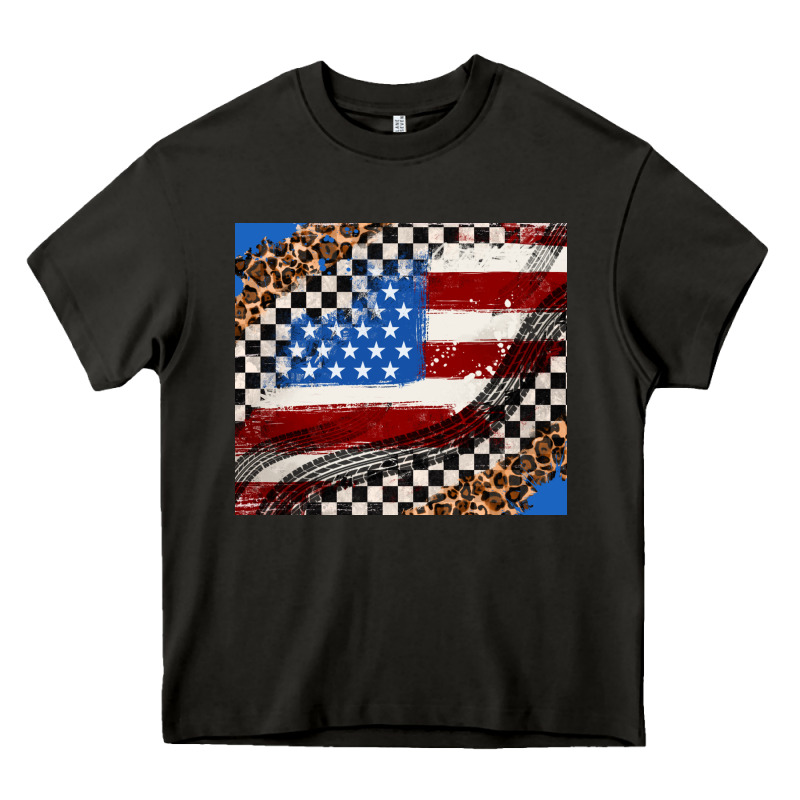 American Flag And Race Flag Heavy Core Tee by AdoDesignShop | Teevron