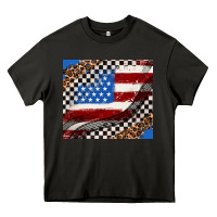 Asphalt American flag and race flag Heavy Core Tee - AdoDesignShop