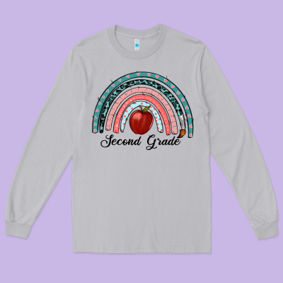 Second Grade Rainbow Long Sleeve Tee Designed By Ranaportraitstore