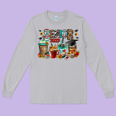 Senior 2023 Coffee Cups Long Sleeve Tee Designed By Jasminsmagicworld